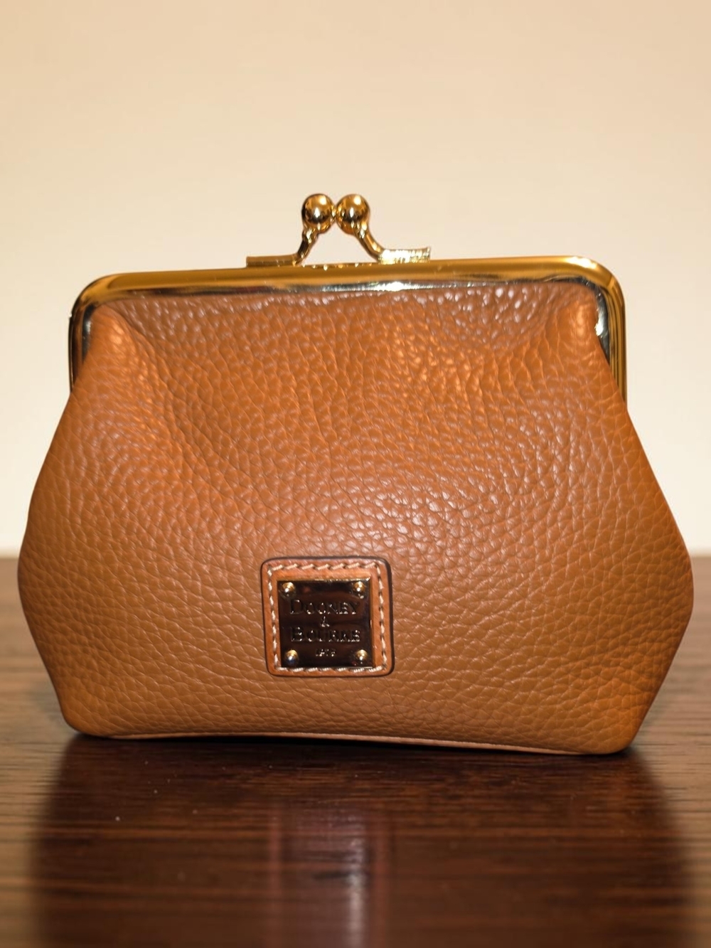 Dooney and Bourke Classic Pebbled Leather Coin Purse in Cognac